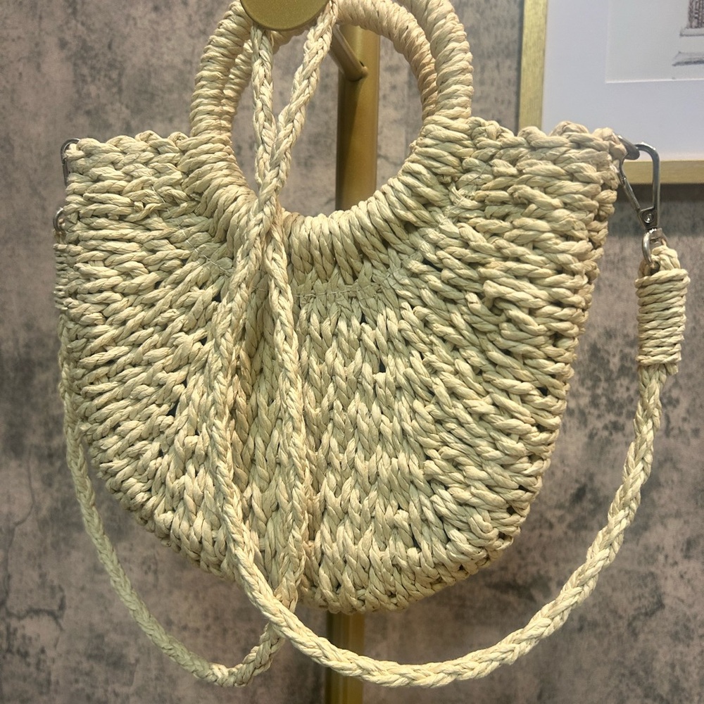 Woven Straw Half Moon Bag – Summer Rattan Crossbody Purse for Women - Picture 2 of 6